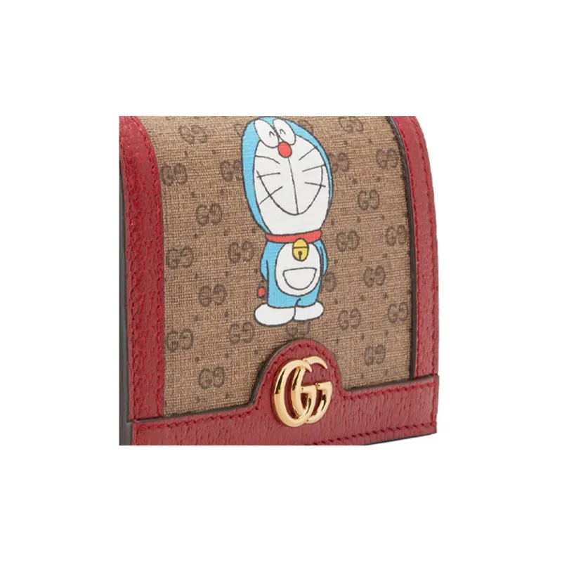 GUCCI Doraemon Collaboration Canvas With Leather Card Holder Unisex Ebony/Red-6