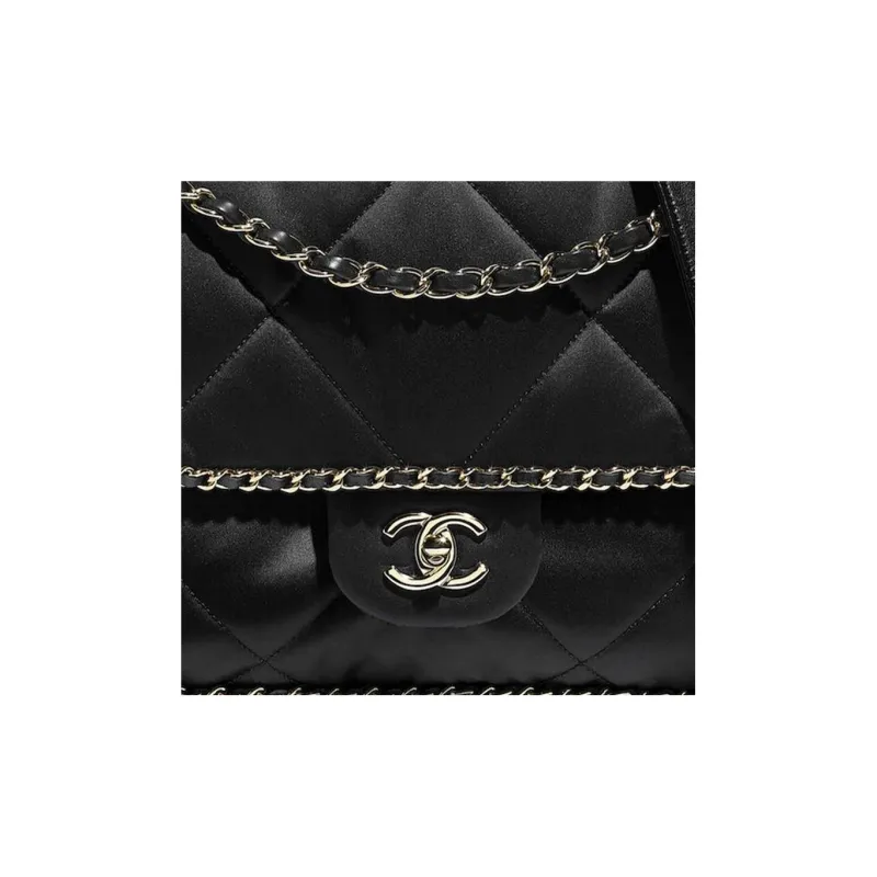 CHANEL Satin Flap Bag, Shoulder Bag, Crossbody Bag Women's Black-3