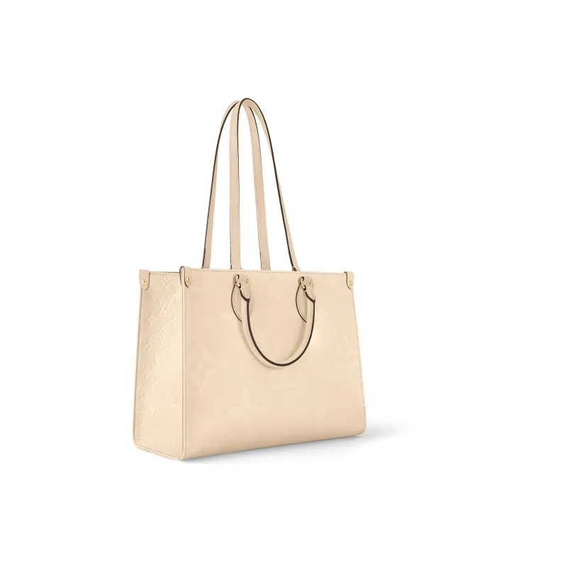 LOUIS VUITTON ONTHEGO Embossed Grained Cow Leather Tote Bag Shopping Bag Handbag Medium Size Women's Cream White-1