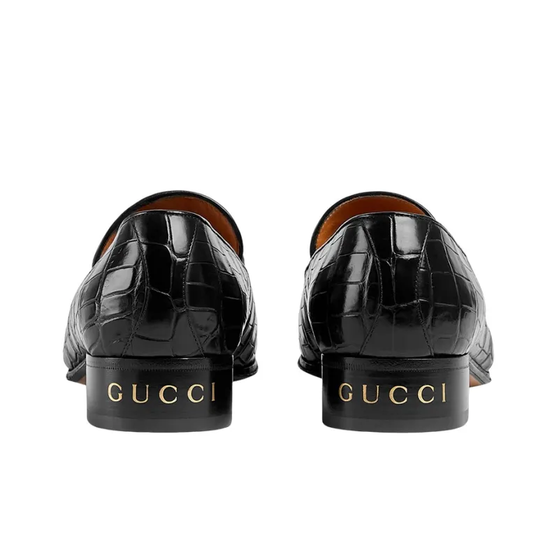 GUCCI Crocodile Loafers Men's Black-4