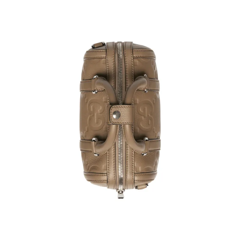 GUCCI Leather Cylinder Bag Handbag Shoulder Bag Crossbody Bag Travel Bag Mini Women's Taupe-4