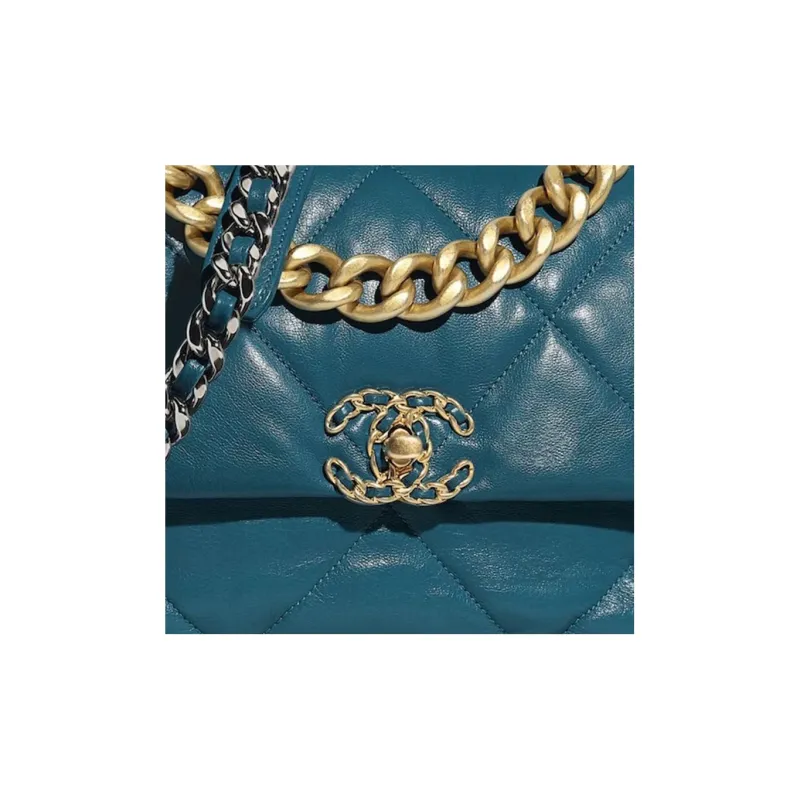 CHANEL 19Bag Goatskin Handbag, Shoulder Bag, Crossbody Bag Tubas Women's Dark Green-3