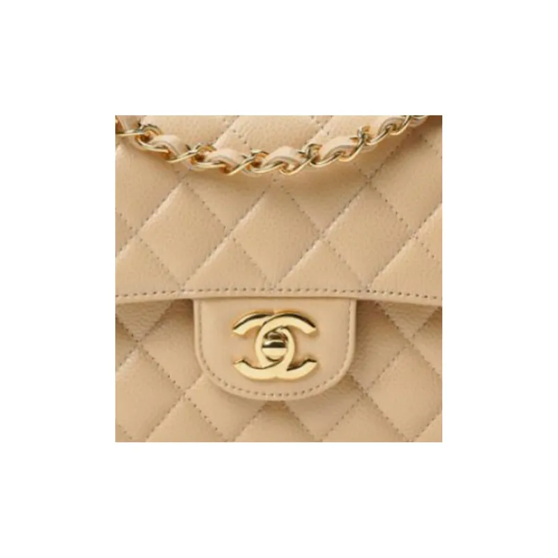CHANEL Classic Flap CF Grain Calfskin Crossbody Bag, Shoulder Bag Trumpets Women's Beige-2