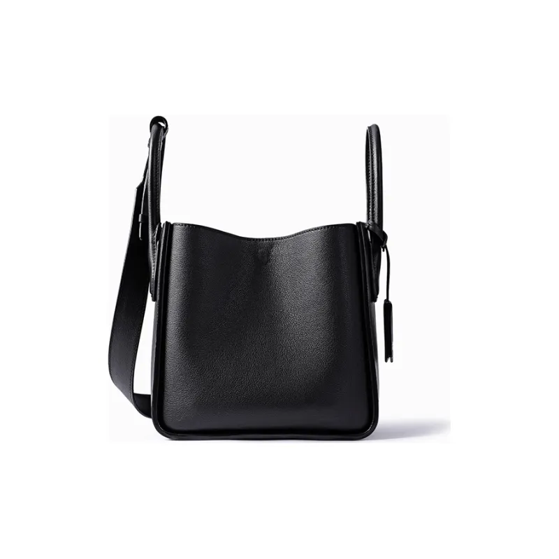 FION Cow Leather Bucket Bag Medium Size Women's Black, White Cream Apricot-4