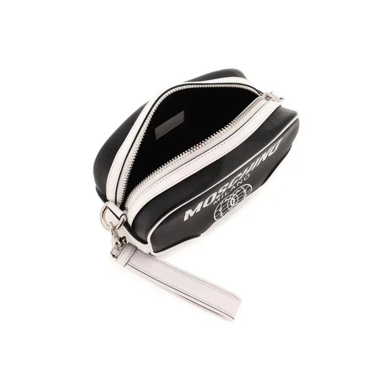 MOSCHINO Calfskin Clutch Men's Black White-2