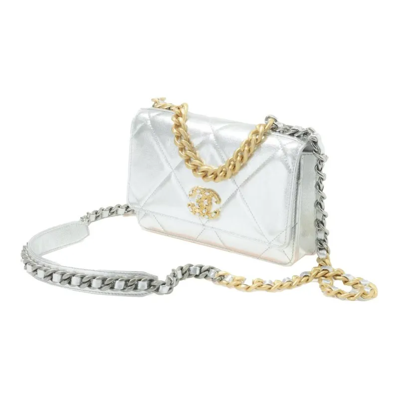 CHANEL Sheepskin Shoulder Bag, Crossbody Bag, Wallet Women's Silver-1