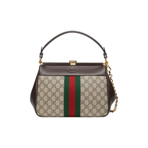 GUCCI Canvas With Leather Handbag Small Size Women's Ebony/Brown