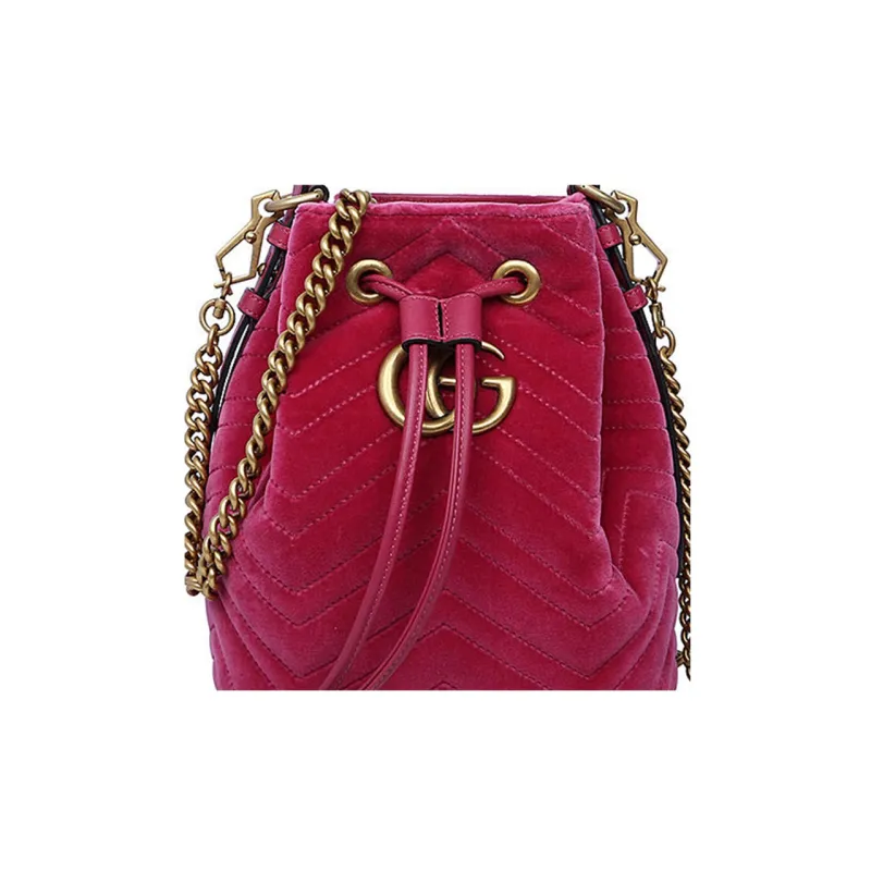 GUCCI GG Marmont Quilted Velvet Bucket Bag Portable Crossbody Bag Shoulder Bag Women's Rose Red-5