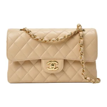 CHANEL Classic Flap CF Grained Calfskin Crossbody Bag Shoulder Bag Women's Beige