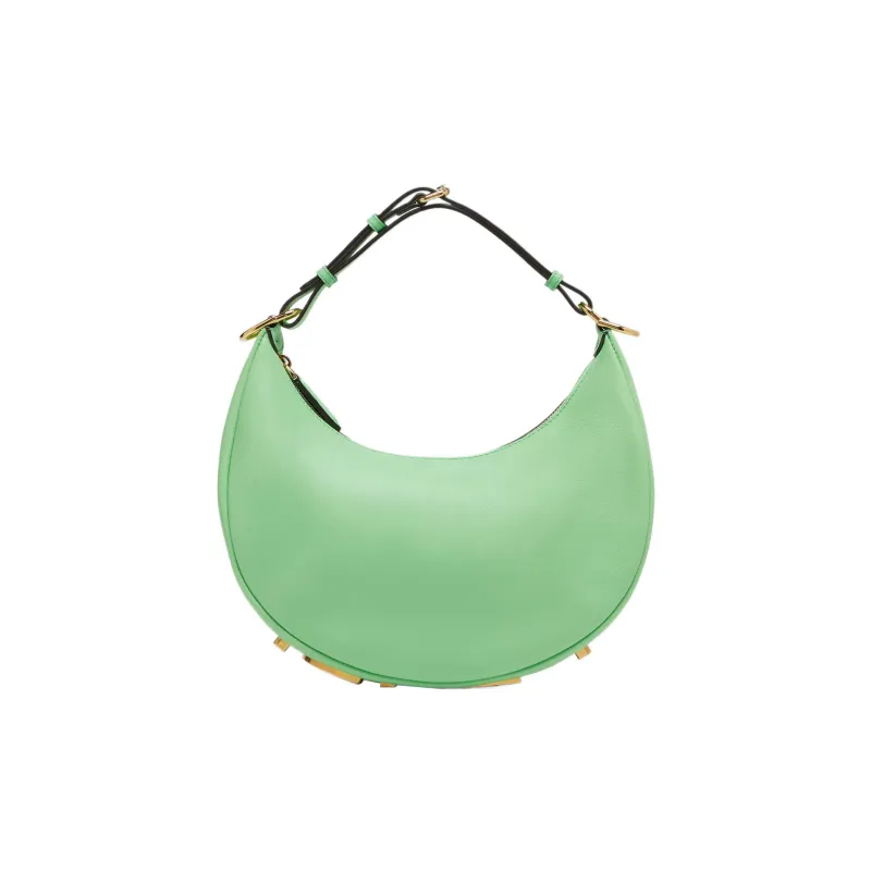 FENDI Fendigraphy Cow Leather Shoulder Bag, Handbag, Shoulder Bag Trumpets Women's Green-0