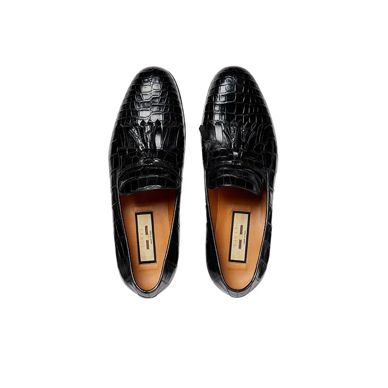 GUCCI Crocodile Loafers Men's Black-3