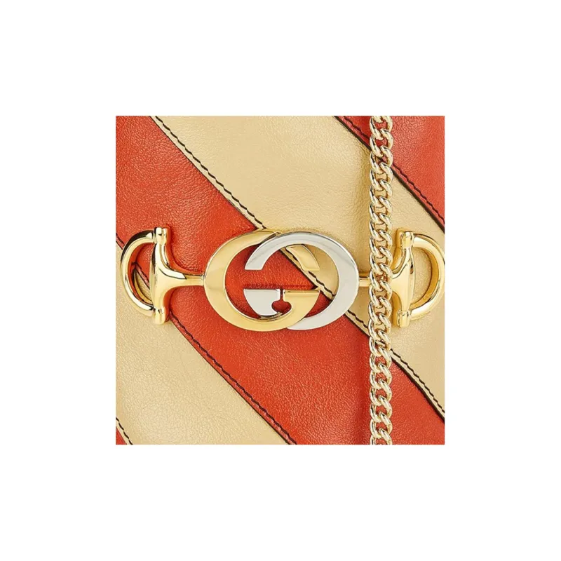GUCCI Zumi Leather Shoulder Bag Mini Women's Red & Beige-3