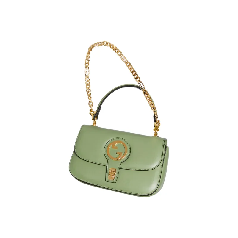 GUCCI Blondie Leather Shoulder Bag Crossbody Bag Handbag Small Size Women's Green-2