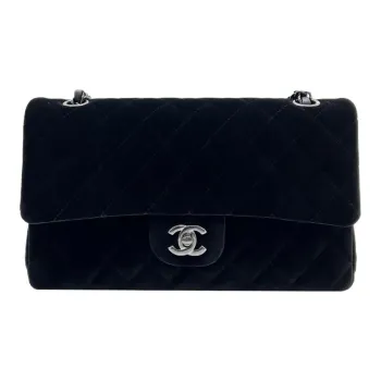 CHANEL Classic Flap CF Velvet Handbag, Shoulder Bag, Crossbody Bag Medium Size Women's Black