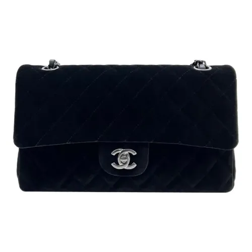 CHANEL Classic Flap CF Velvet Handbag Shoulder Bag Crossbody Bag Medium Size Women's Black