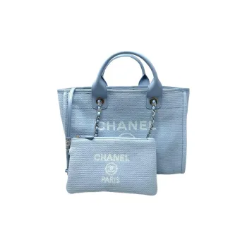 CHANEL Canvas Tote Bag, Shopping Bag, Canvas Bag, One Shoulder Handbag Trumpets Women's Blue