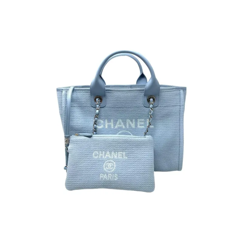 CHANEL Canvas Tote Bag, Shopping Bag, Canvas Bag, One Shoulder Handbag Trumpets Women's Blue-0