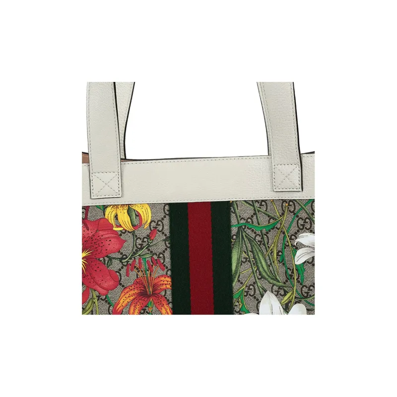 GUCCI Canvas With Leather Tote Bag Shopping Bag Combo One Shoulder Handbag Large Size Women's Multicolor-7
