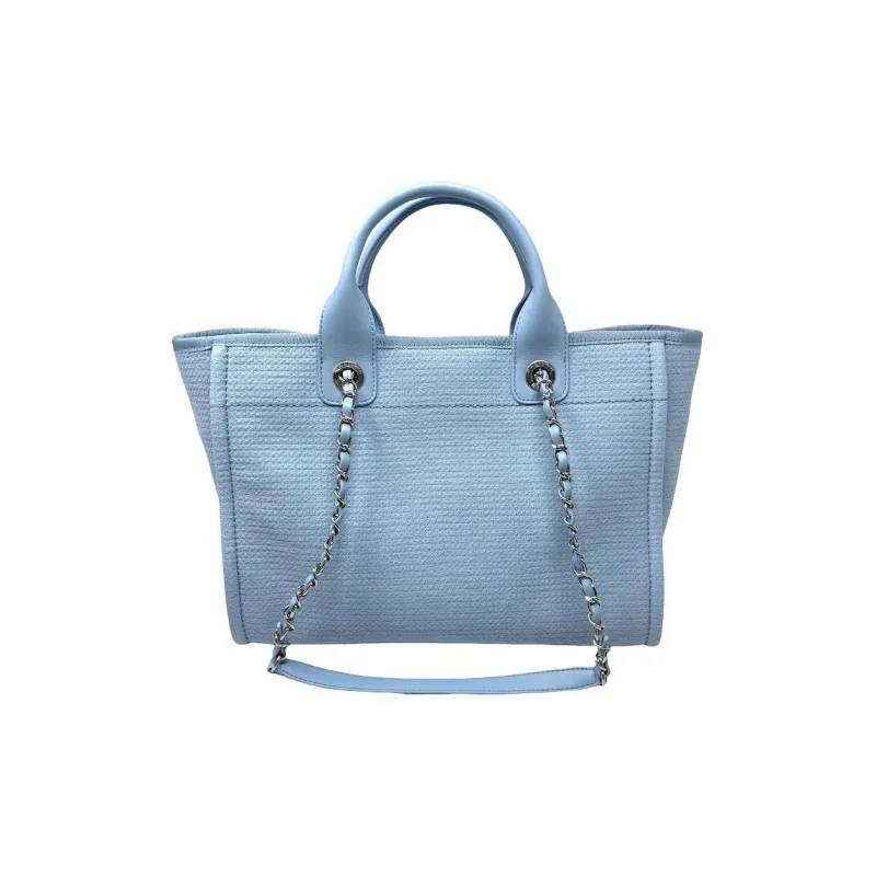CHANEL Canvas Tote Bag, Shopping Bag, Canvas Bag, One Shoulder Handbag Trumpets Women's Blue-1
