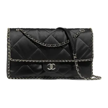 CHANEL Satin Flap Bag, Shoulder Bag, Crossbody Bag Women's Black