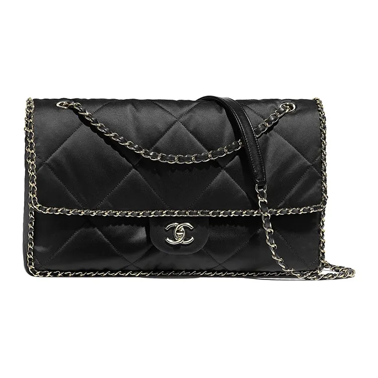 CHANEL Satin Flap Bag, Shoulder Bag, Crossbody Bag Women's Black-0