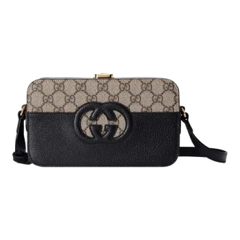GUCCI Canvas With Leather Shoulder Bag, Crossbody Bag, Handbag Men's Black/Ebony