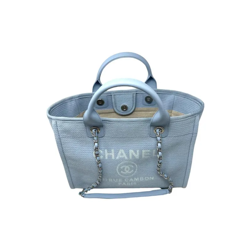 CHANEL Canvas Tote Bag, Shopping Bag, Canvas Bag, One Shoulder Handbag Trumpets Women's Blue-2