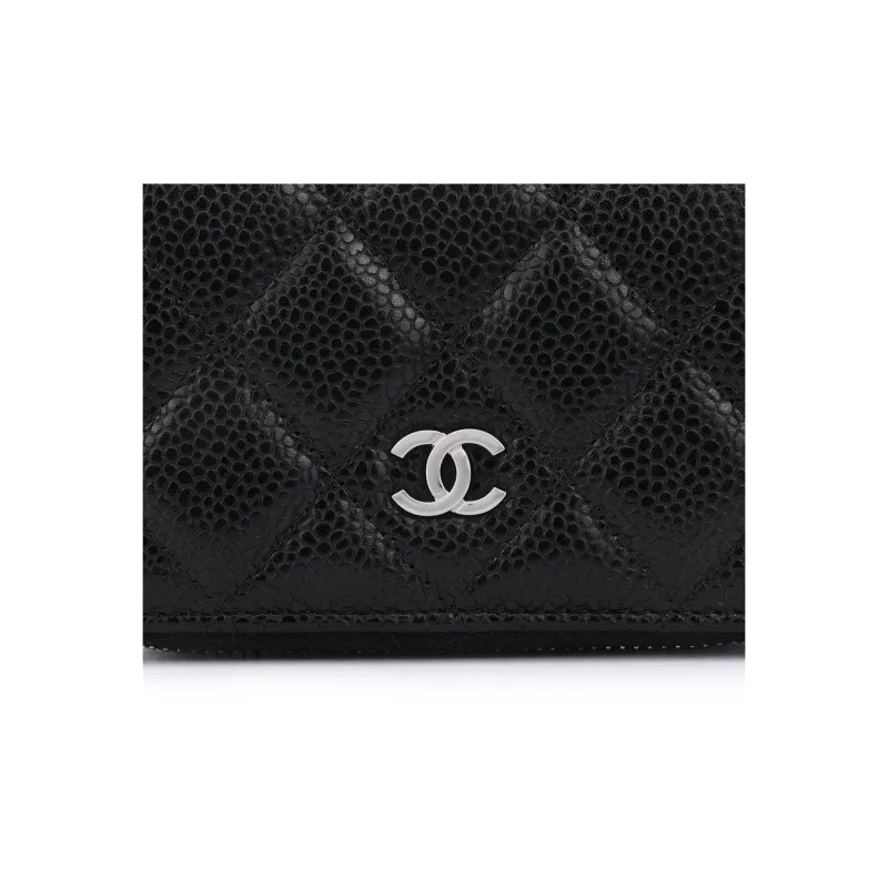 CHANEL Litchi Grain Calfskin Card Holder, Wallet Women's Black-4