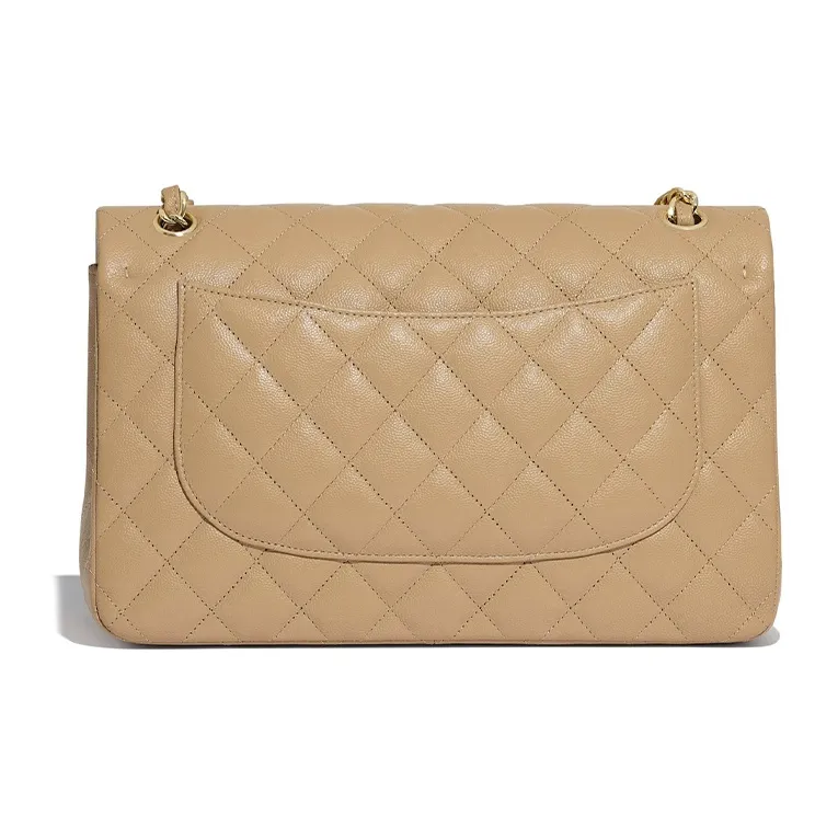 CHANEL Classic Flap CF Grain Calfskin Shoulder Bag, Crossbody Bag Tubas Women's Beige-1