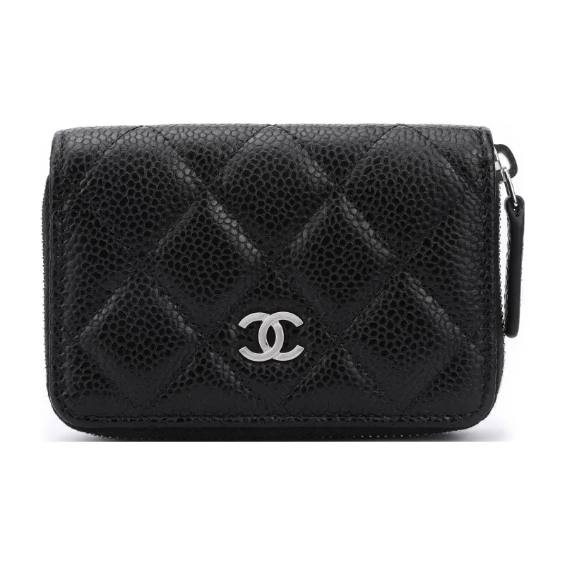 CHANEL Litchi Grain Calfskin Card Holder, Wallet Women's Black-0