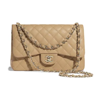 CHANEL Classic Flap CF Textured Calfskin Shoulder Bag Crossbody Bag Large Size Women's Beige