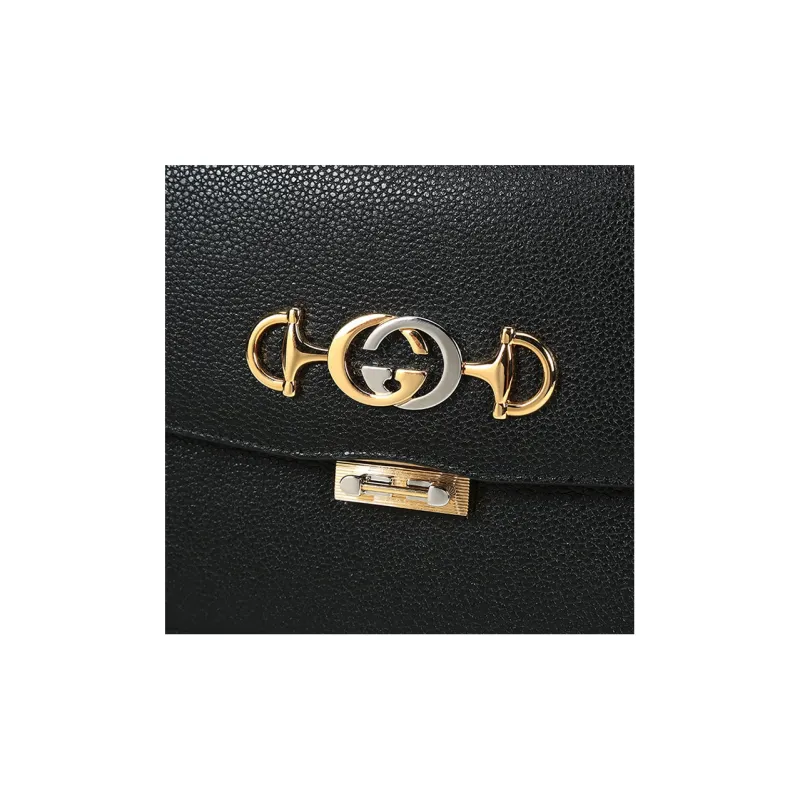 GUCCI Grained Leather Crossbody Bag Shoulder Bag Women's Black-6