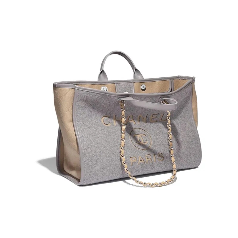 CHANEL Felt Calfskin Tote Bag, Shopping Bag, Handbag Tubas Women's Gray-2