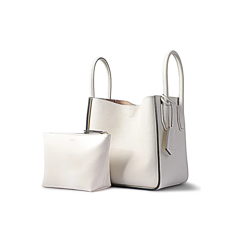 FION Cow Leather Bucket Bag Medium Size Women's Black, White Cream Apricot-5