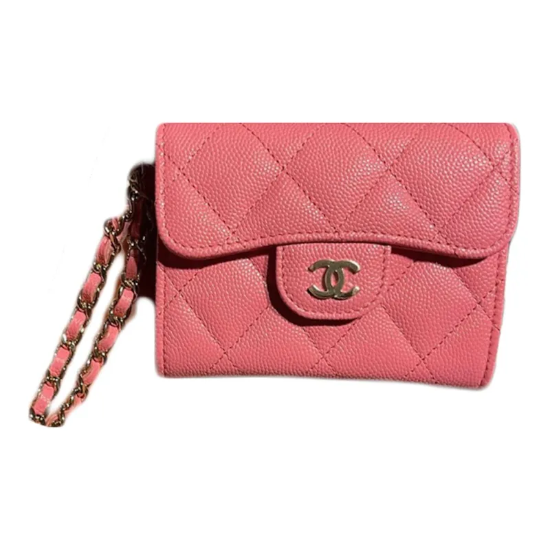 CHANEL Litchi Embossed Grain Calfskin Clutch Wallet Women's Pink-0