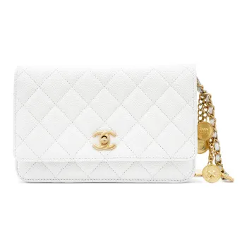 CHANEL Grain Embossed Caviar Calfskin Flap Bag, Wallet, Shoulder Bag, Crossbody Bag Women's White