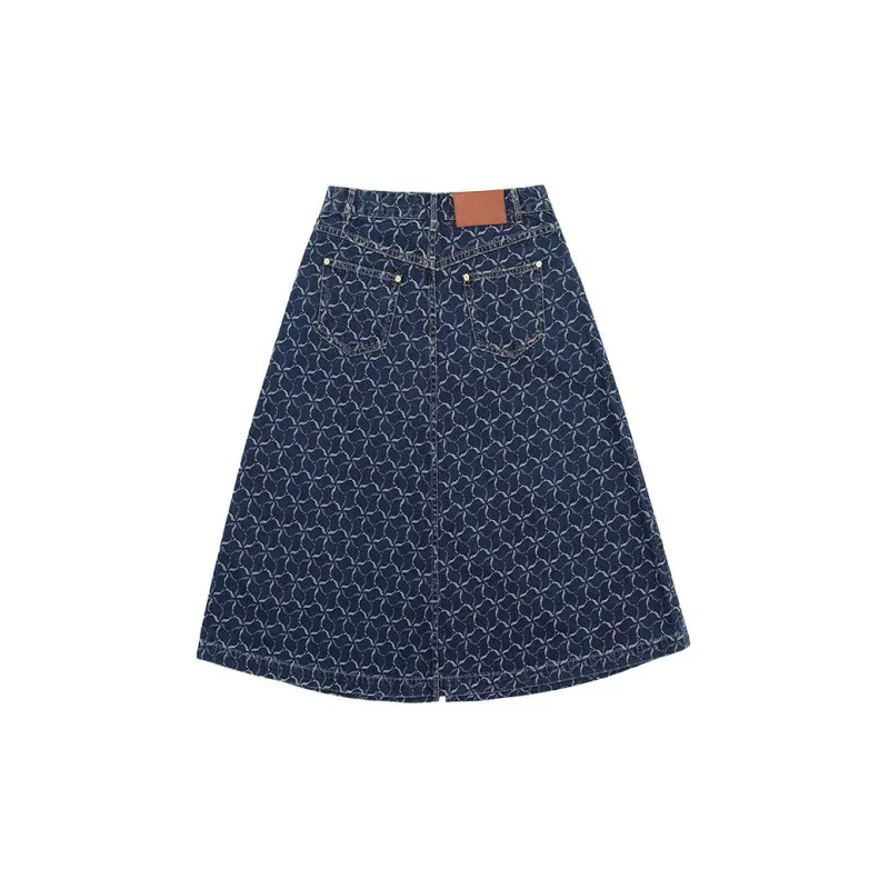 LI NING 1990 Denim Long Skirts Women's Dark Ship Blue-1