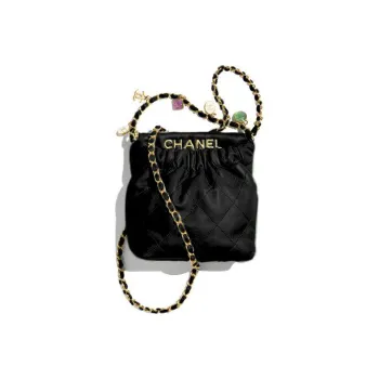 CHANEL 22Bag Lambskin Bucket Bag Crossbody Bag Shoulder Bag Small Size Women's Black