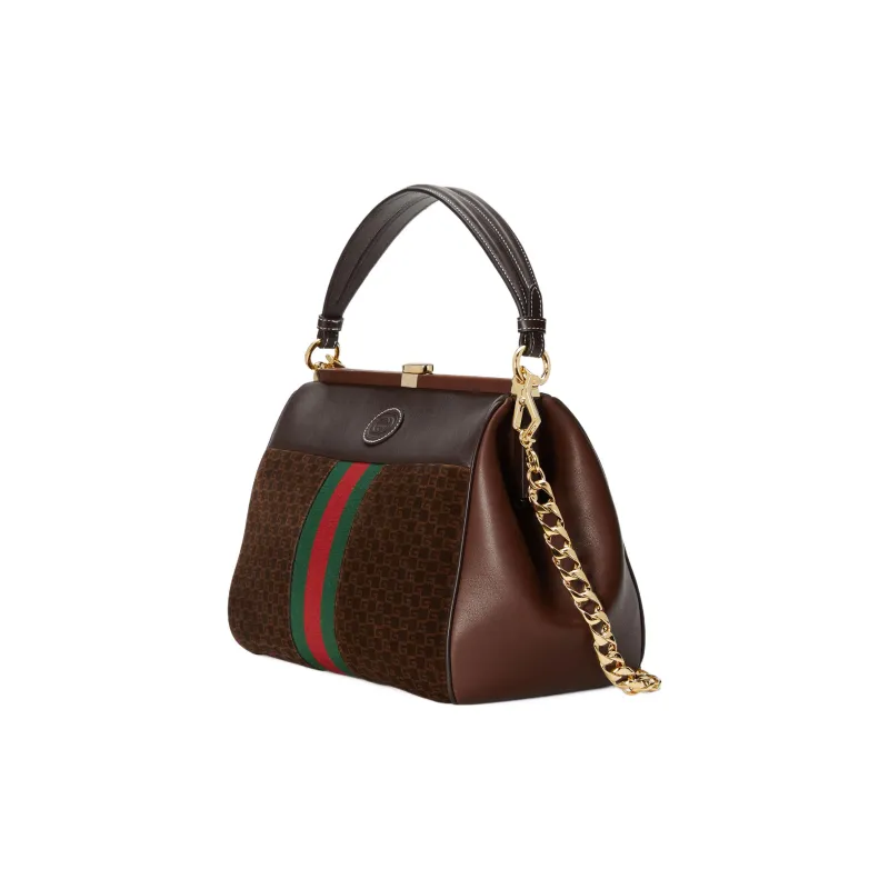 GUCCI Suede Handbag Small Size Women's Green/Red-2