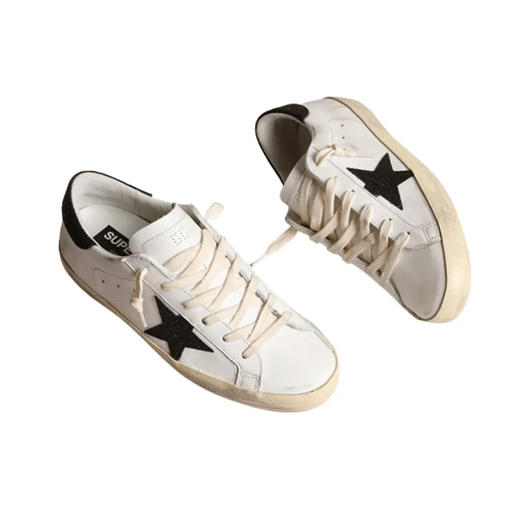 Golden Goose Super Star Stylish Skateboarding Shoes Women's White Black Vintage Version-3