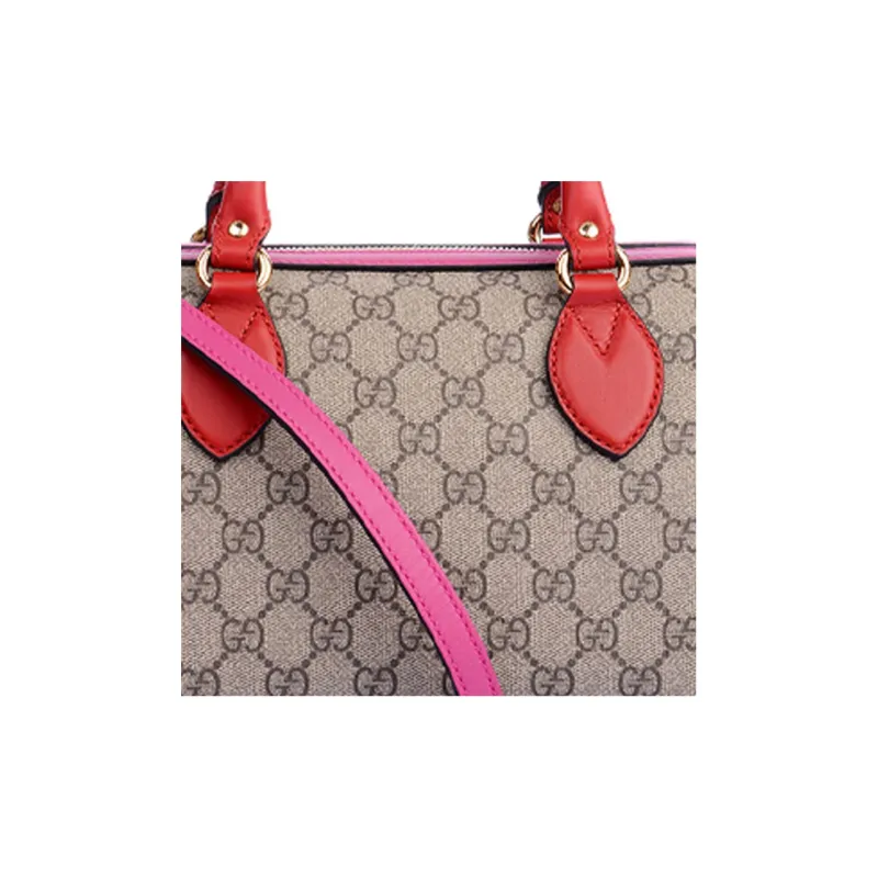GUCCI Polyurethane Boston Bag Shoulder Bag Crossbody Bag Handbag Women's Ebony & Red & Rose Pink-5