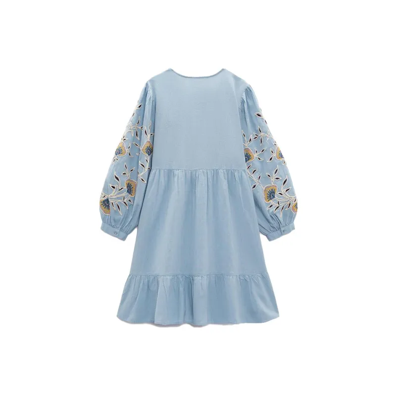 ZARA Long-Sleeved Dresses Women's Sky Blue-1
