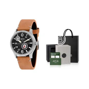 AVI 8 Wrist Watch Automatic Mechanical Movement Genuine Leather Strap Black Dial Men's Watches AV 4060 01