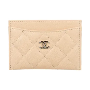 CHANEL Grained Embossed Cow Leather Card Holder Women's Beige