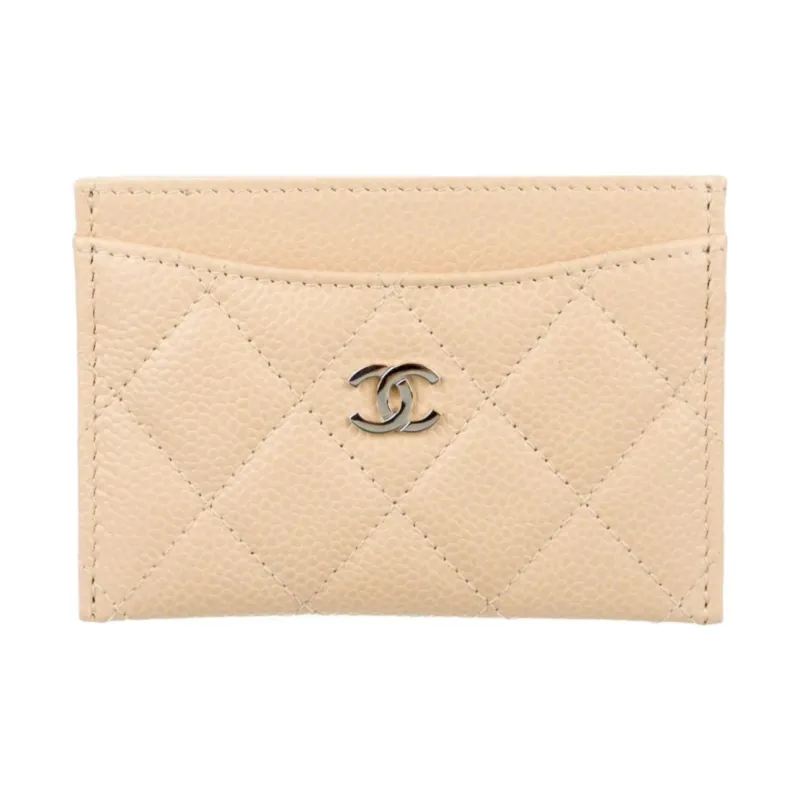 CHANEL Grained Embossed Cow Leather Card Holder Women's Beige-0