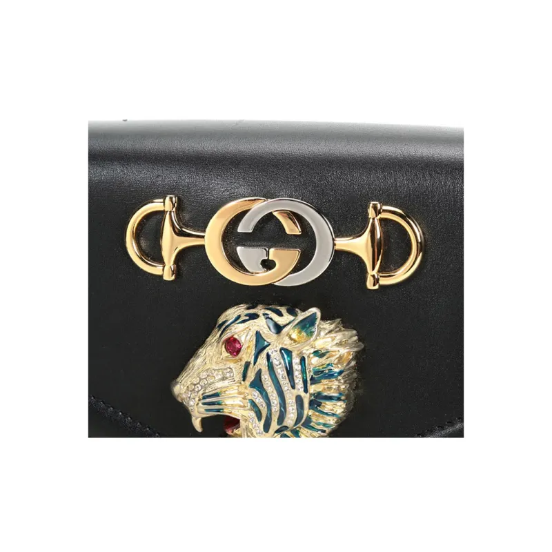 GUCCI Leather Shoulder Bag Small Size Women's Black-6