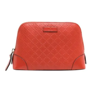 GUCCI Leather Toiletry Bag Clutch Makeup Bag Regular Women's Orange