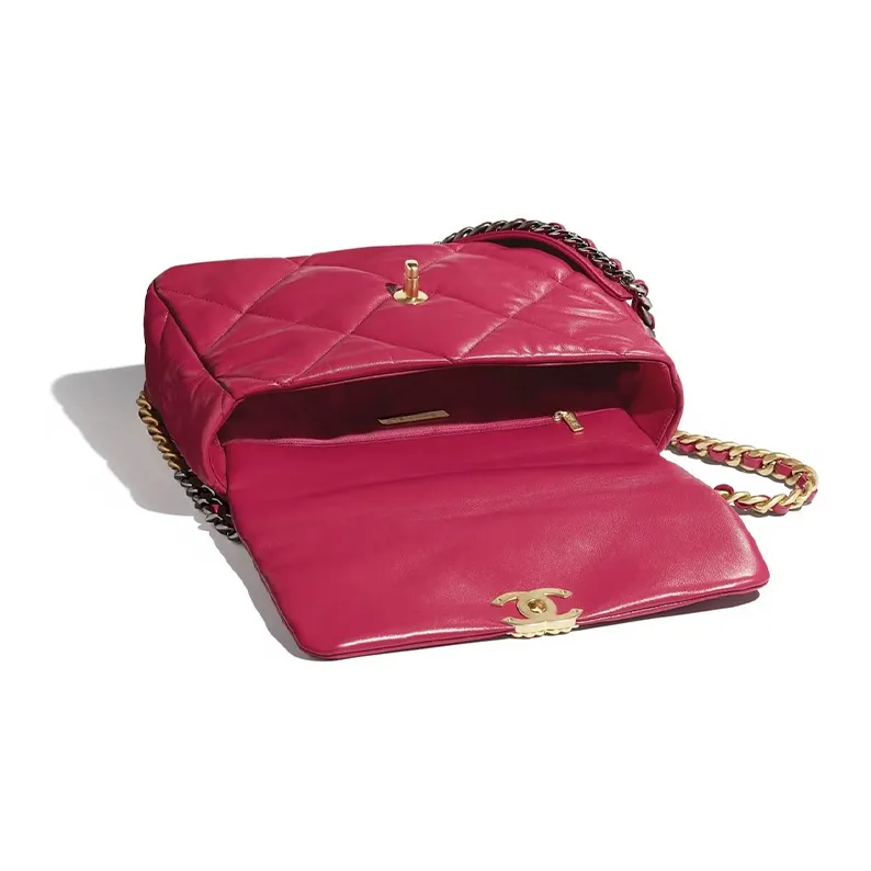 CHANEL 19Bag Lambskin Handbag, Shoulder Bag, Crossbody Bag Women's Dark Pink-2