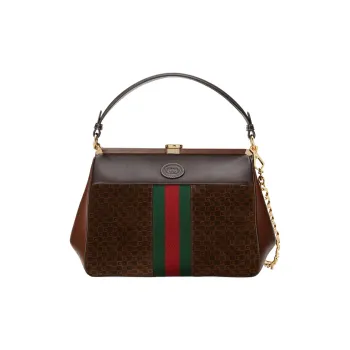 GUCCI Suede Handbag Small Size Women's Green/Red