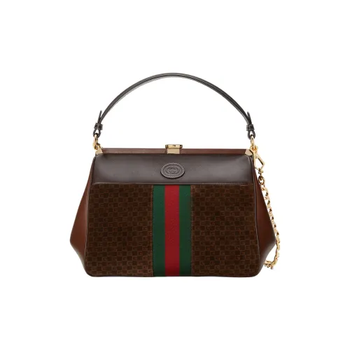 GUCCI Suede Handbag Small Size Women's Green/Red